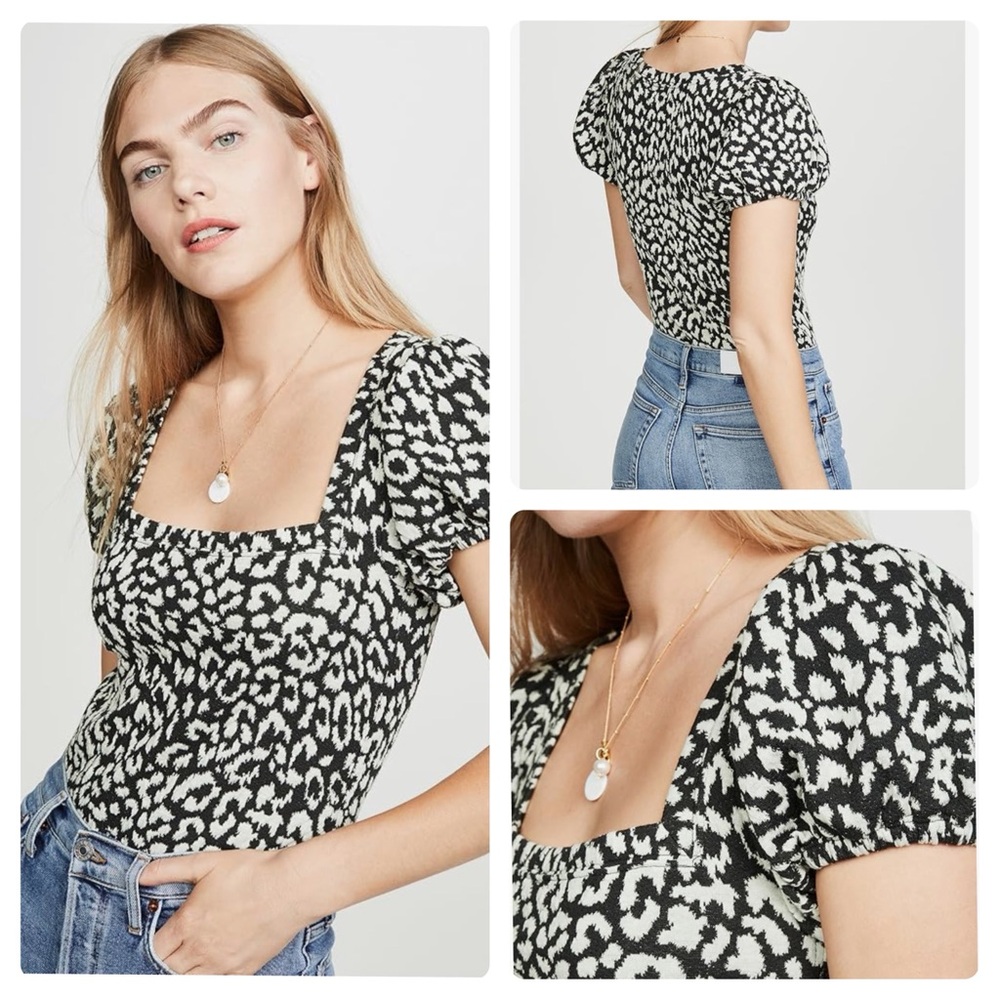 Free People NWT 🐆 Dark Green Leopard Knit Top - Size Small
